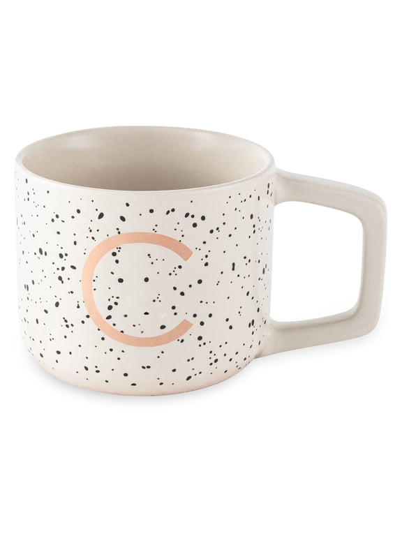 Thyme & Table 13.5 fl oz Monogram C White Speckled Stoneware Mug