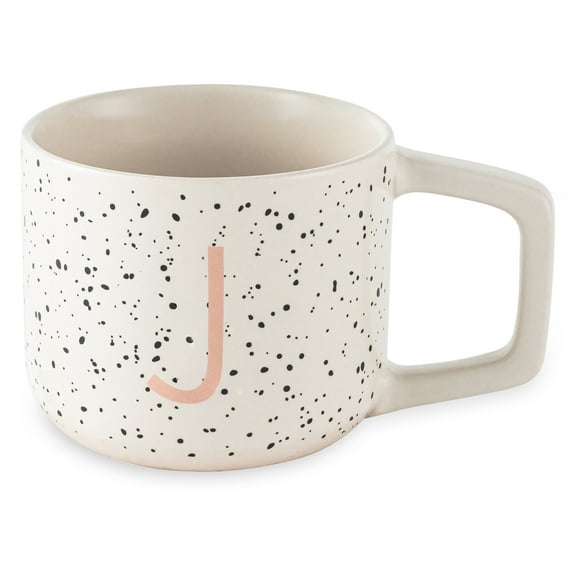 Thyme & Table 13.5 fl oz Monogram J White Speckled Stoneware Mug