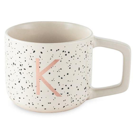 Thyme & Table 13.5 fl oz Monogram K White Speckled Stoneware Mug