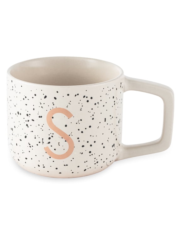 Thyme & Table 13.5 fl oz Monogram S White Speckled Stoneware Mug