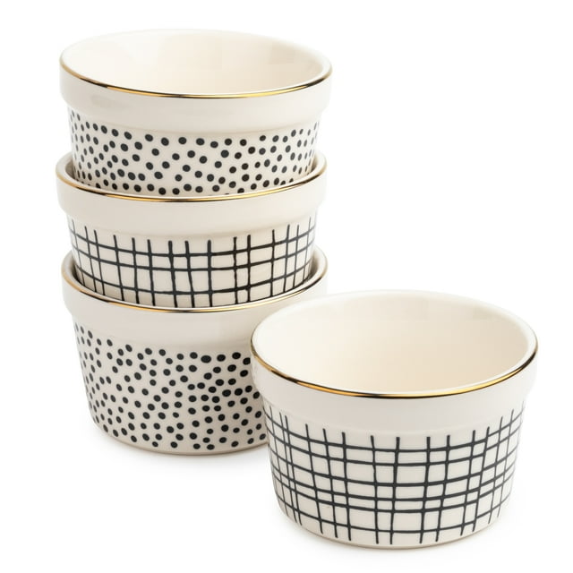Thyme & Table Stoneware Ramekin, Black & White Dot & Cross, 4Piece Set