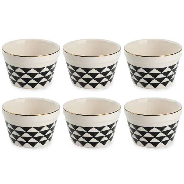 Thyme & Table Stoneware Ramekin, Black & White Medallion, 6Piece Set