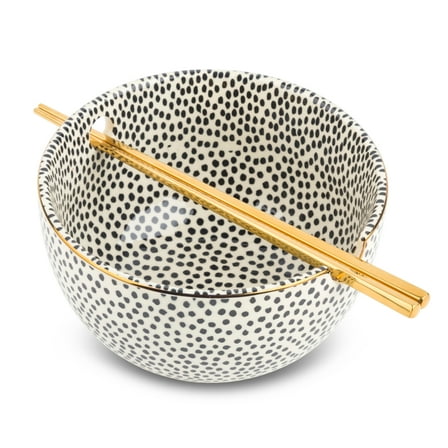 (2 pack) Thyme & Table Dot Ceramic Ramen Noodle Bowl with Chopsticks