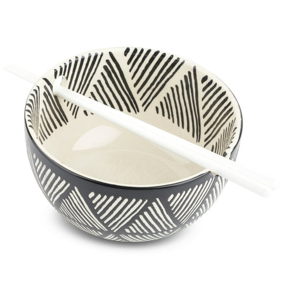 Thyme & Table Triangle Ceramic Ramen Noodle Bowl with Chopsticks