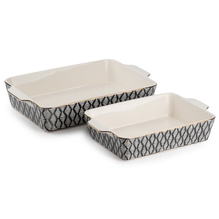 Thyme & Table Stoneware Rectangular Baker, Black & White Geo, 2-Piece Set