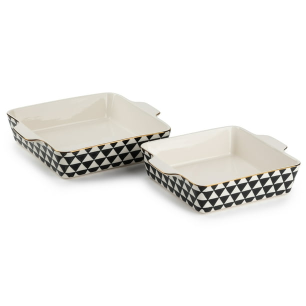 Thyme & Table Stoneware Square Baker, Black & White Medallian, 2-Piece Set