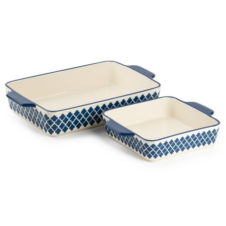 Thyme & Table 13" x 9" 1.5 qt Blue Abstract Stoneware Baking Dishes, Non-Stick