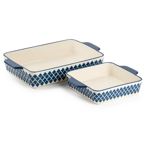 Thyme & Table 13" x 9" 1.5 qt Blue Abstract Stoneware Baking Dishes, Non-Stick