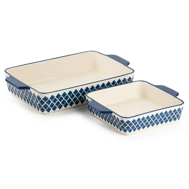 Thyme & Table 13" x 9" 1.5 qt Blue Abstract Stoneware Baking Dishes, Non-Stick