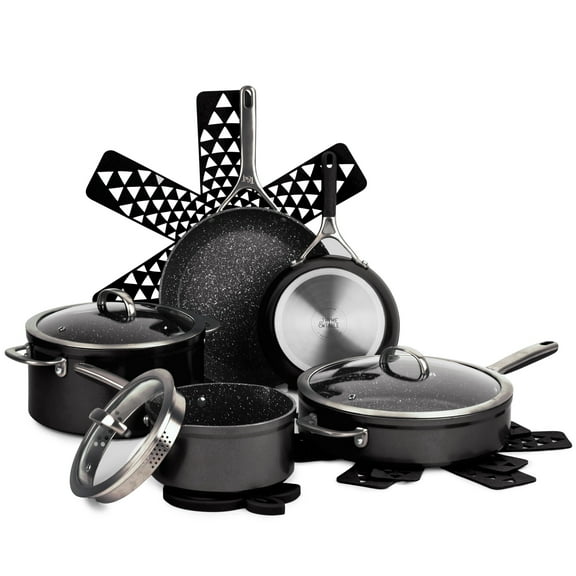 Thyme & Table 12-Piece Non-Stick Cookware Set, Pots and Pans Set - Black, Supreme