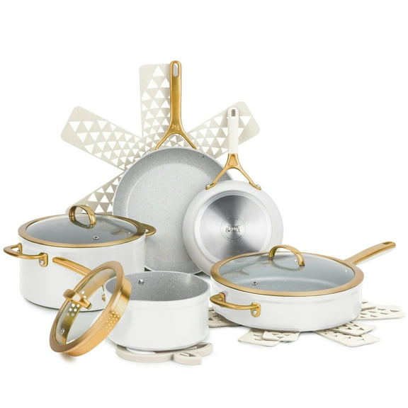 Thyme & Table 12-Piece Non-Stick Supreme Cookware Set, Pots and Pans Set - Cream