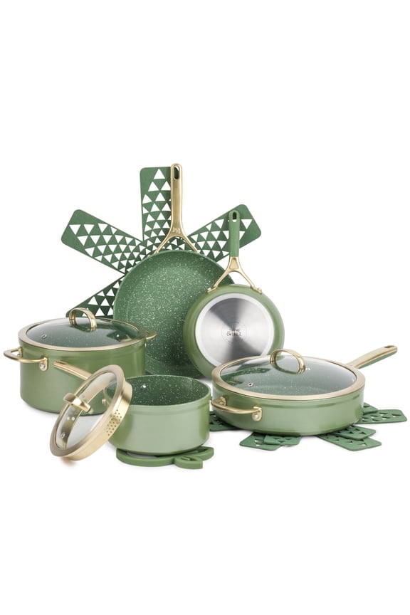 12-Piece Non-Stick Supreme Cookware Set, Pots and Pans Set - Olive