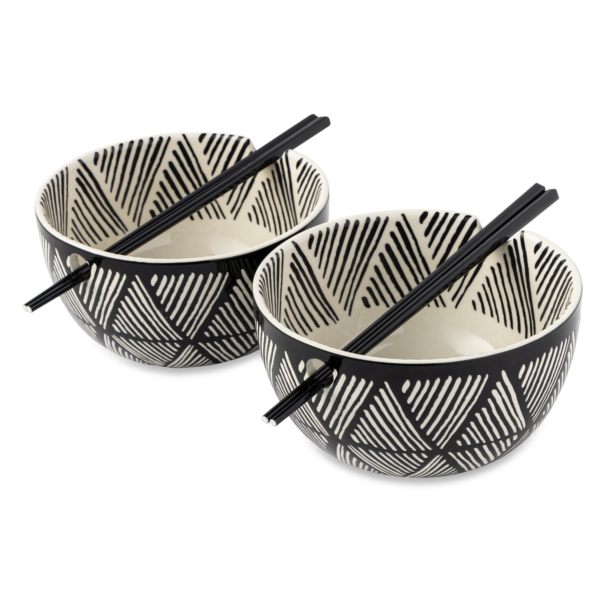 Thyme & Table Ramen Bowl Set with Chopsticks, 2 Pack Ceramic Wide
