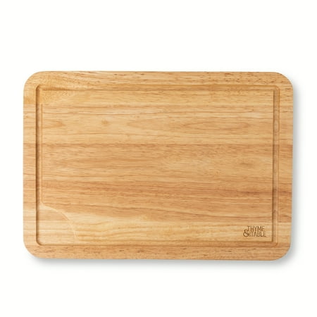Thyme & Table Cutting Board, Rubberwood, 14 in x 20 in, Extra Large, Anti-Slip Grips