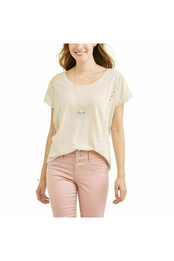 Thyme and Honey Peasant Top Women's Size M Ivory Short Sleeve Relaxed Fit