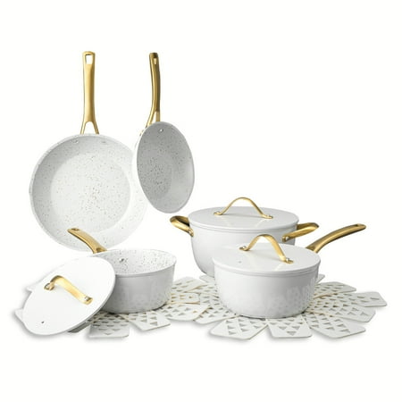 Thyme and Table 12 Piece Nonstick Aluminum Cookware Set, Pots and Pans Set - White
