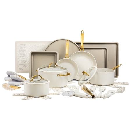 Thyme and Table 32 Piece Nonstick Steel Cookware Set, Cast Stainless Steel