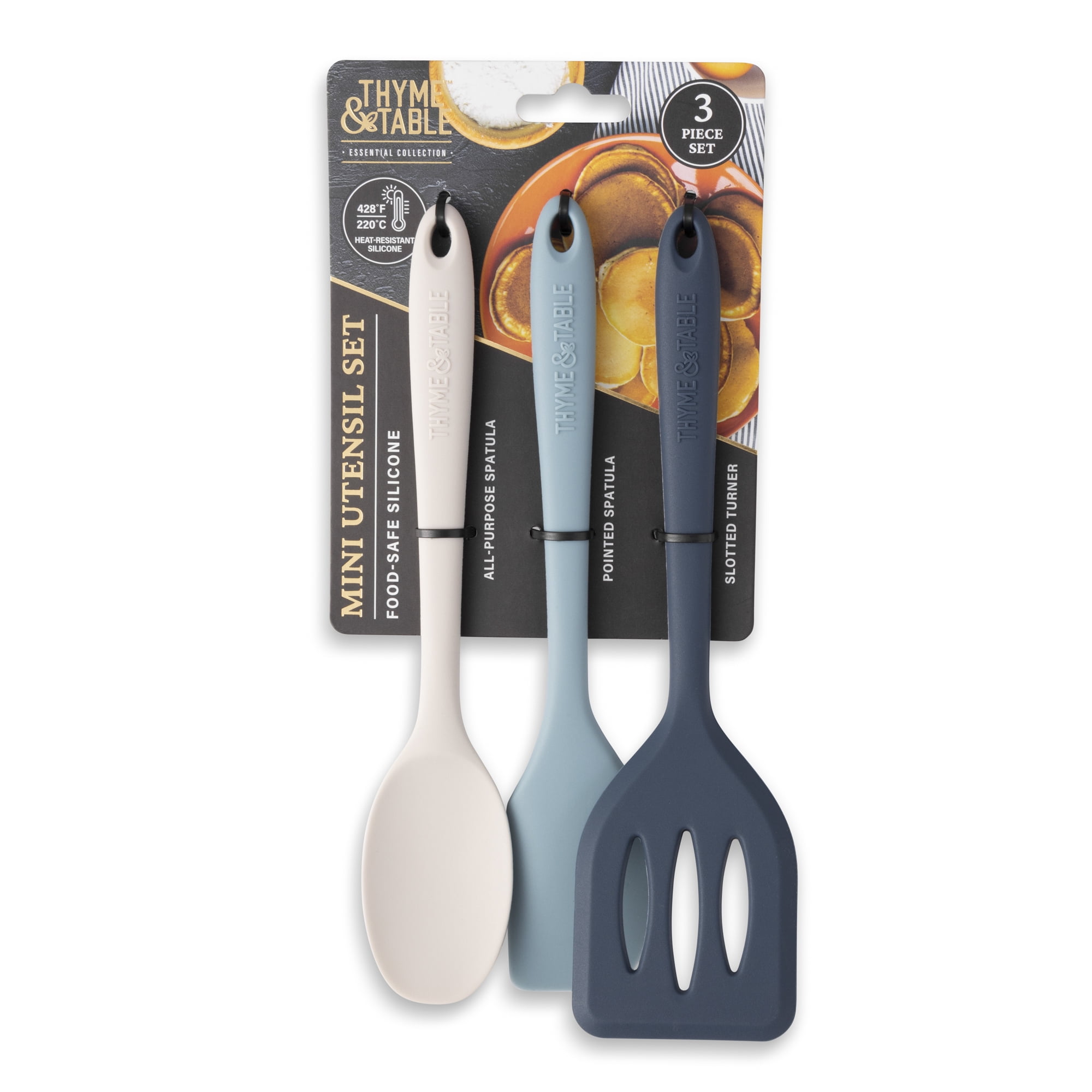 Thyme & Table Silicone Mini Kitchen Utensil Set, 3-Piece, White, Blue, Gray