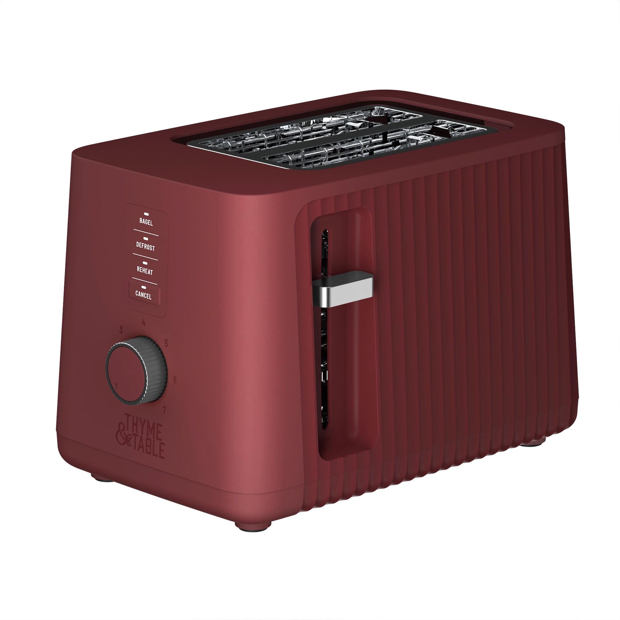 Thyme & Table 2-Slice Toaster, Extra-Wide Slots with Removable Crumb Tray, Cabernet Red