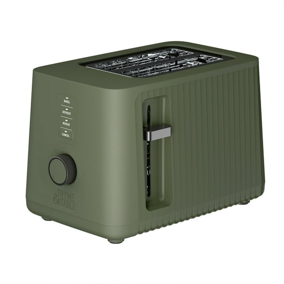Thyme & Table 2-Slice Toaster, Extra-Wide Slots with Removable Crumb Tray, Dusty Moss