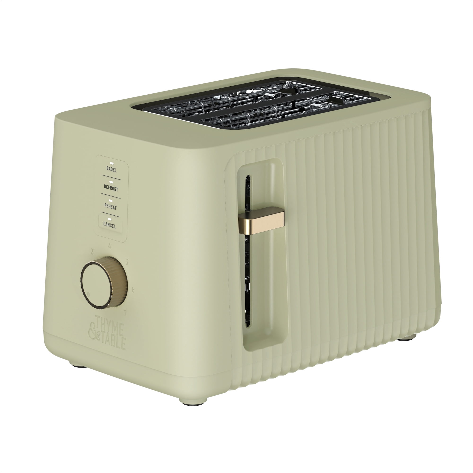Thyme & Table 2-Slice Toaster, Extra-Wide Slots with Removable Crumb Tray, Eucalyptus Green