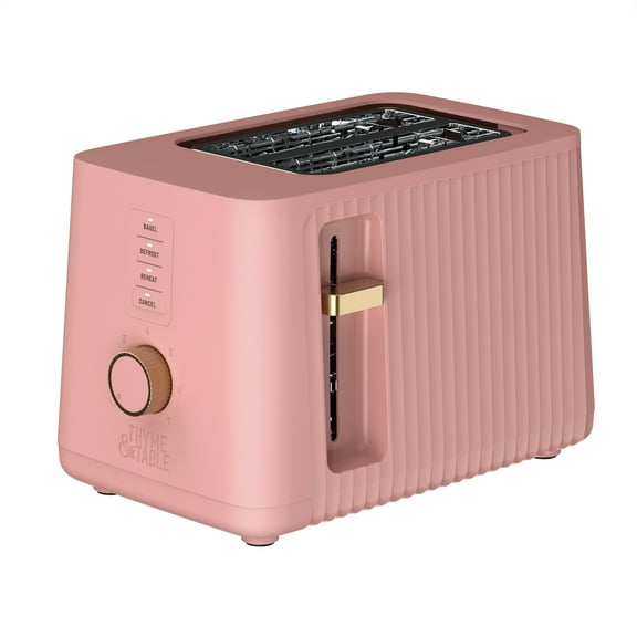 Thyme & Table 2-Slice Toaster, Extra-Wide Slots with Removable Crumb Tray, Faded Rose