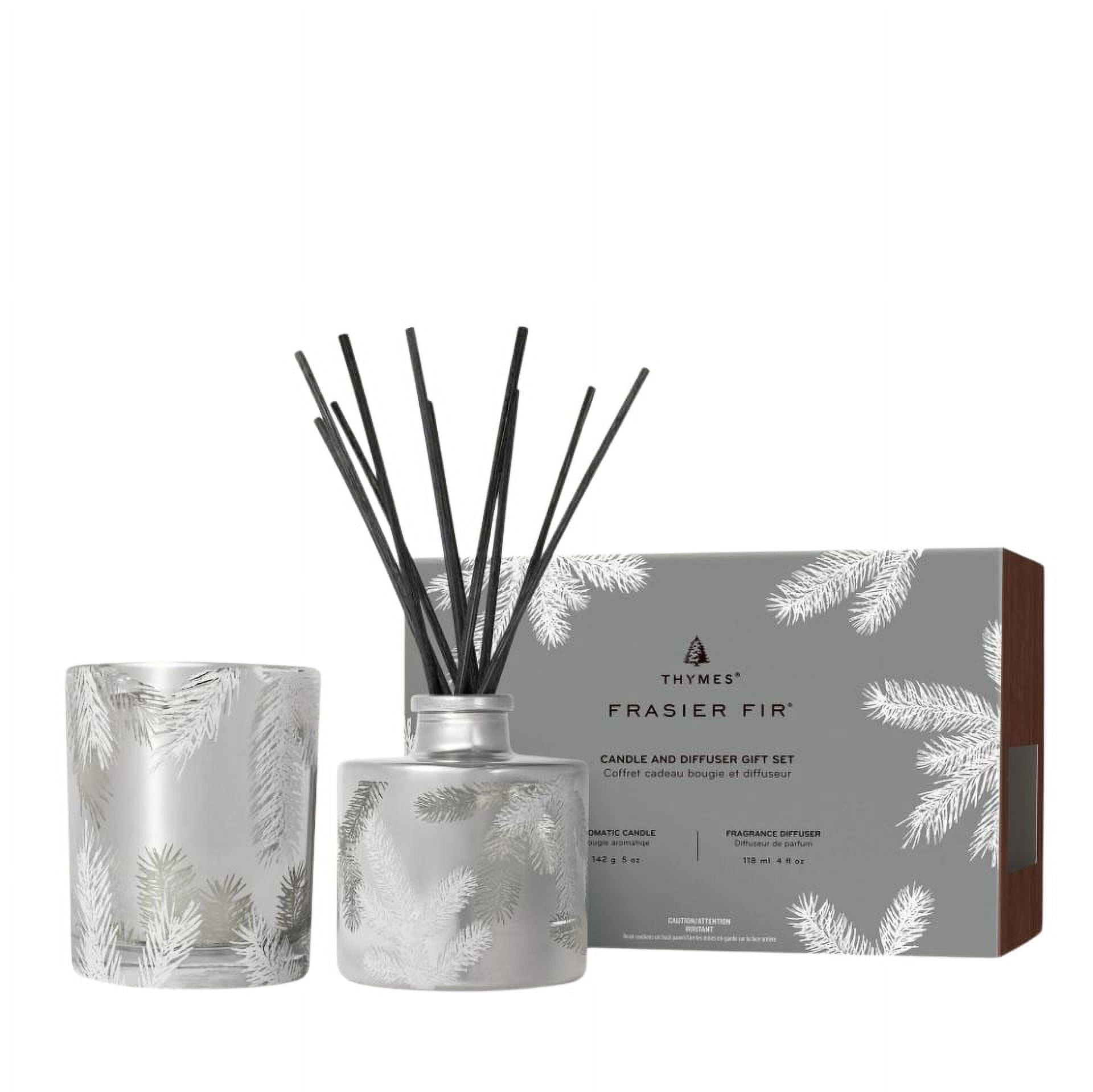 Silver Frasier Fir Candle and Diffuser Gift Set with Pine Needle Design