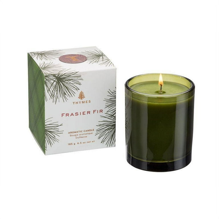 Thymes Frasier Fir Candle - Molded Green Glass Candle Jar - Scented Candle  for A Fresh Home Fragrance - Single-Wick Candle (6.5 oz)