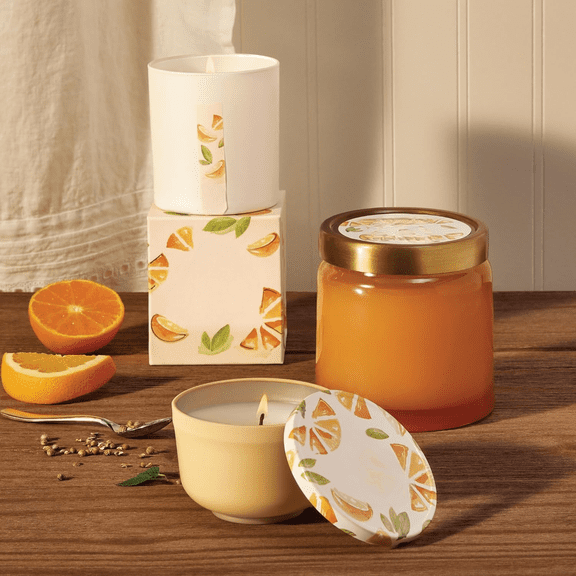 Thymes Scented Candles for Women & Men Tin with Lid Luxury Home Decor Citrus Candle with Notes of Mandarin Oil, Coriander, Grapefruit, Lemon Balm & Green Ivy (Mandarin Coriander, 6.5 oz)