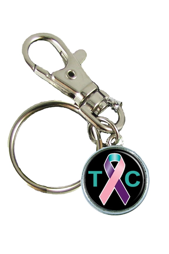 Thyroid Cancer Awareness Keychain Support Silver Plated Jewelry Key Chain