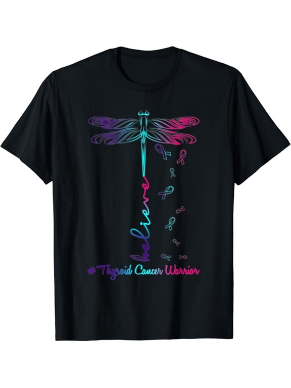Thyroid Cancer Awareness Warrior Dragonfly Believe Hope T-Shirt