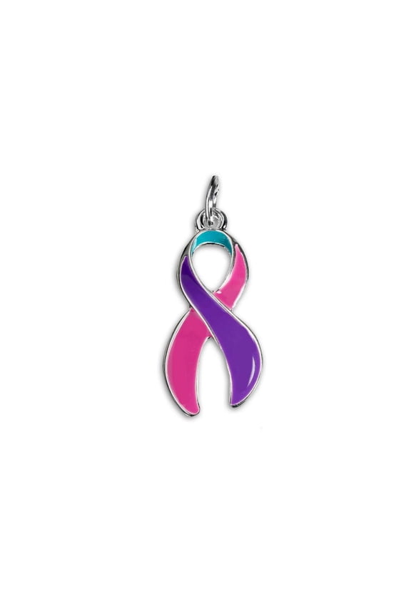 Thyroid Cancer Pink, Purple, Teal Ribbon Awareness Charm