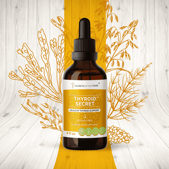 Secrets Of The Tribe Thyroid Secret Blend Tincture Dietary Supplement, Natural Extract, Made from Oatstraw, Horsetail, Broccoli, Echinacea, Ashwagandha, Kelp 4 oz