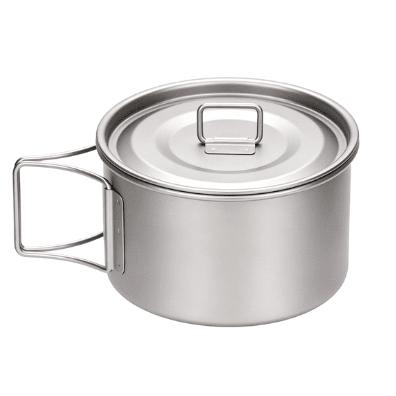 Ti-Vision Pure Titanium Camping Cup with Lid, Foldable Handle Portable Outdoor Cookware 20oz with Storage Pouch