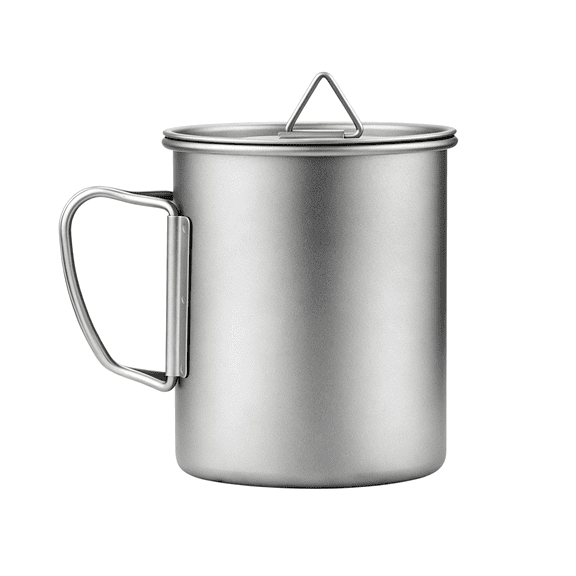 Ti-Vision Pure Titanium Camping Mug with Lid,Folding Handle,Storage Pouch Portable Outdoor Cup 25oz for Hiking Backpacking