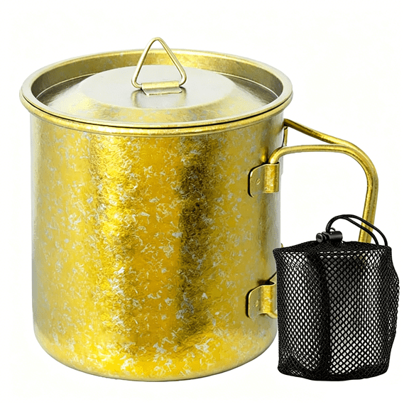 Ti-Vision Pure Titanium Outdoor Mug Cup with Lid,storage pouch Red 13.5oz for Backpacking Hiking Picnic Survival Gold