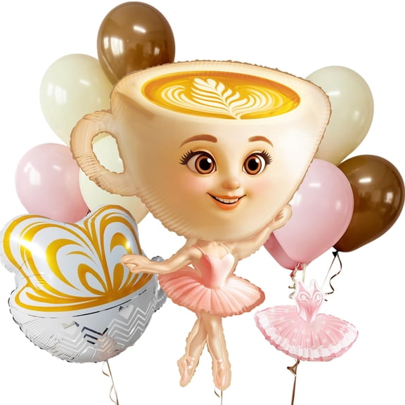 TiAaihion Ballerina Cappuccina Balloon Party Kit for Girls Birthday Decorations, Baby Shower, Dancer Theme - Cute Pink Coffee Latte Foil Balloons Set | Latex Pack for Kids Event Supplies Y114