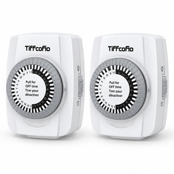TiFFCOFiO Mechanical Outlet Timer 2 Pack, 24-Hour, 30-Minute Intervals, Indoor