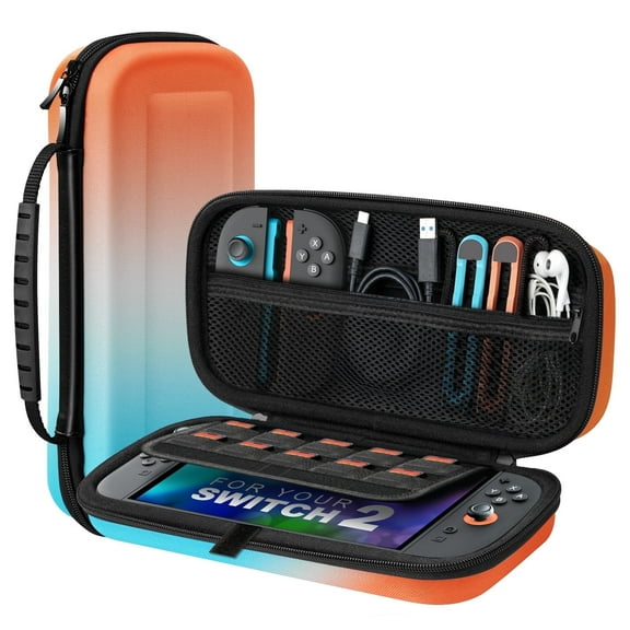 TiMOVO Carrying Case Compatible with Nintendo Switch 2, Large Capacity Protective Hard Shell Portable Travel Case with 10 Game Card Slots forfor Console & Accessories, Gradient Orange