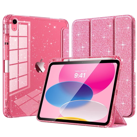 TiMOVO Case for iPad (A16) 11th Generation 11 Inch 2025, iPad 10th Generation Case 10.9 Inch 2022, Glitter TPU Cover with Pencil Holder,Auto Wake/Sleep,Glitter Pink