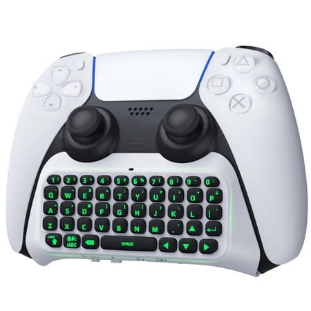 TiMOVO Wireless Controller Keyboard for PS5, Bluetooth Green Backlight Mini Keypad Chatpad for PS5 Controller Accessories, White