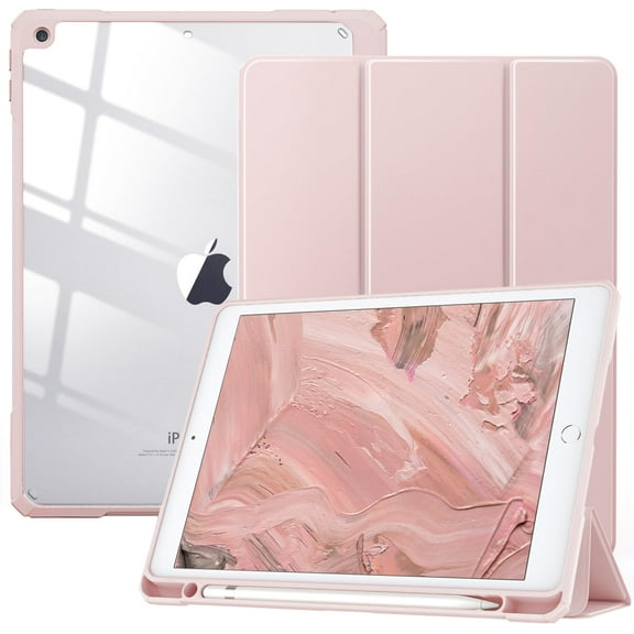 TiMOVO iPad 9th Generation Case 2021, 10.2 inch iPad Case with Pencil Holder, Smart Stand Protective Clear Case Cover for iPad Case 9th/8th/7th (2021/2020/2019), Rose Gold