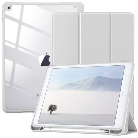 TiMOVO iPad 9th Generation Case 2021, 10.2 inch iPad Case with Pencil Holder, Smart Stand Protective Clear Case Cover for iPad Case 9th/8th/7th (2021/2020/2019), Light Gray