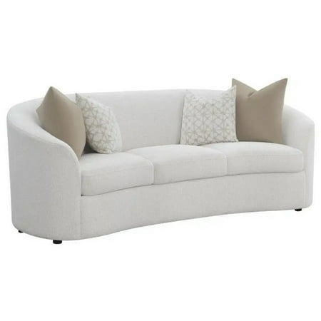 Tia 89 Inch Modern Curved Sofa with 2 Throw Pillows, Cream Boucle Fabric