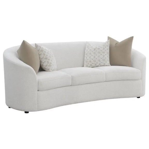 Tia 89 Inch Modern Curved Sofa with 2 Throw Pillows, Cream Boucle Fabric