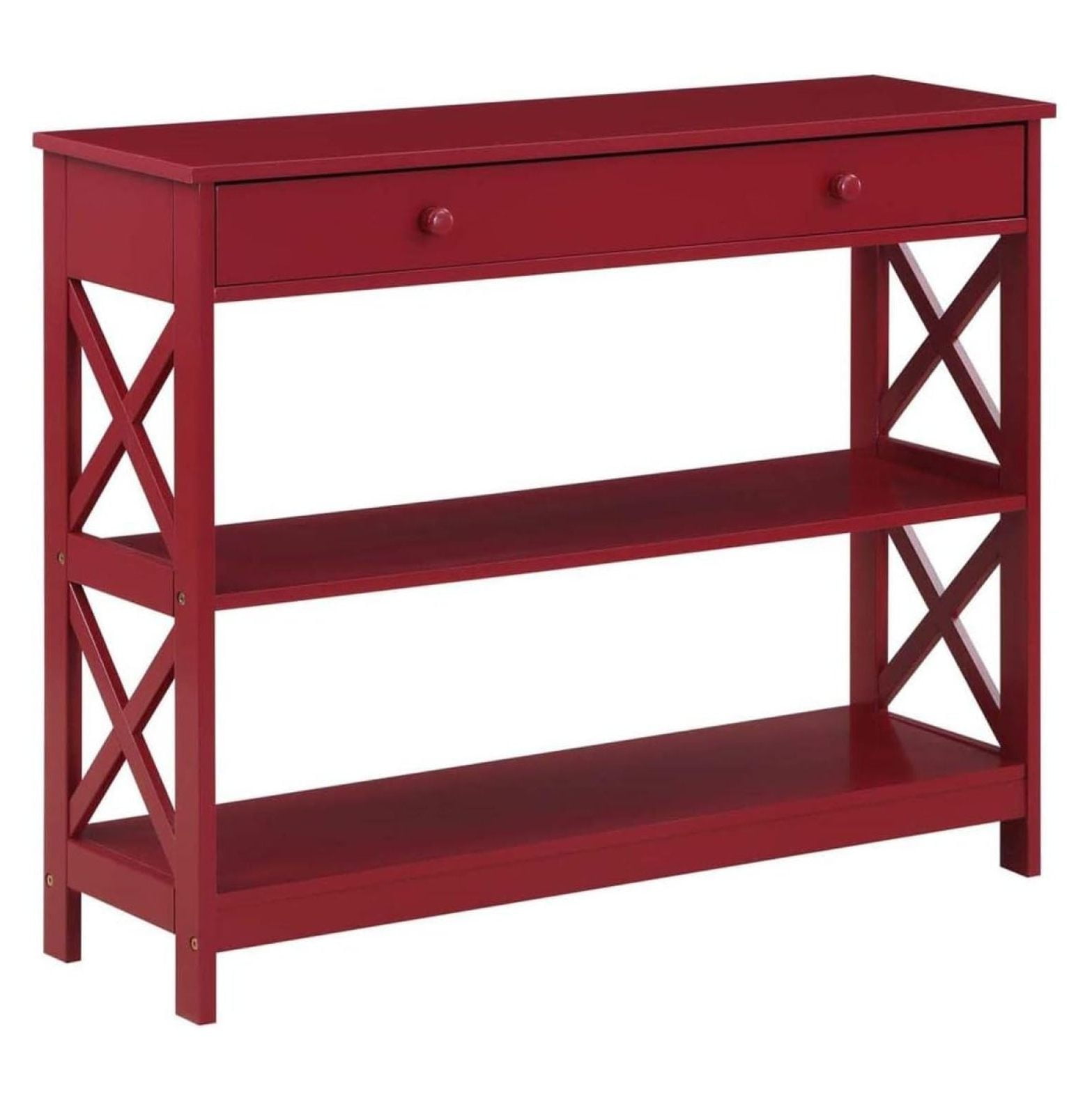 Cranberry Red Wood Console Table with Storage Shelves
