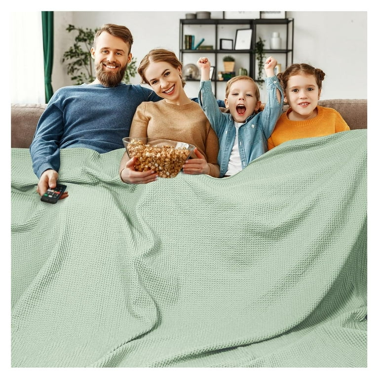 TiaGOC 100 Cotton Waffle Weave Blanket California King Size 120 x 120 Washed Soft Lightweight Breathable Oversize Huge Blanket for All Season Extra Large Blanket for Couch Bed Sofa Sage Green