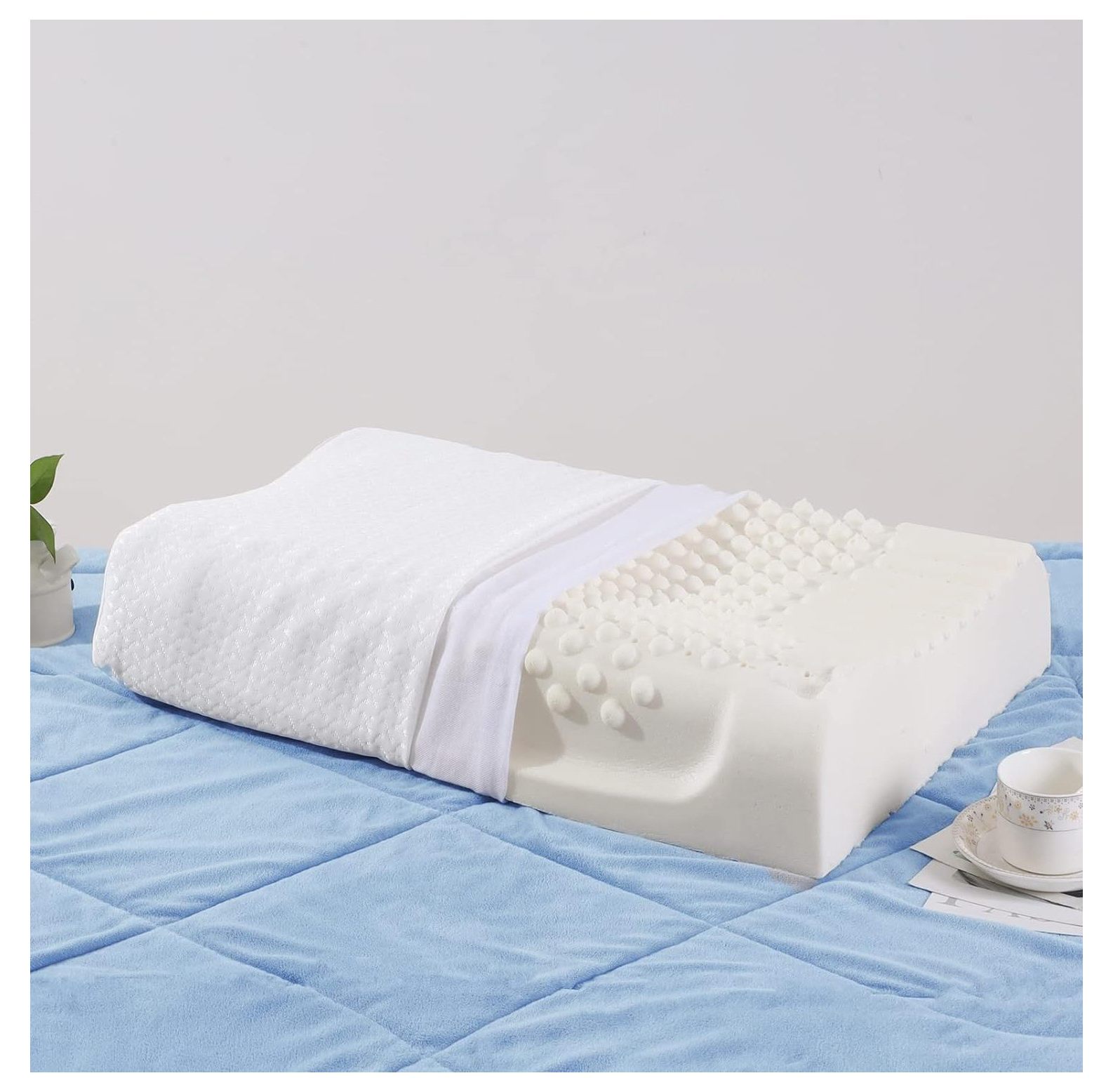 TiaGOC 100 Natural Latex Pillow(White，Particle Surface),Medium