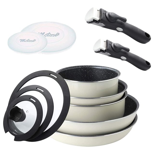 TiaGOC 12 Pieces Kitchen Nonstick Cookware Sets with Removable Handle, Stackable Pots and Pans