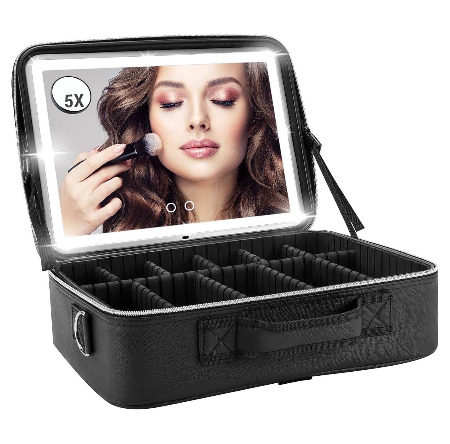 TiaGOC 15" Villa Style Black Makeup Bag Large with Light Up Mirror